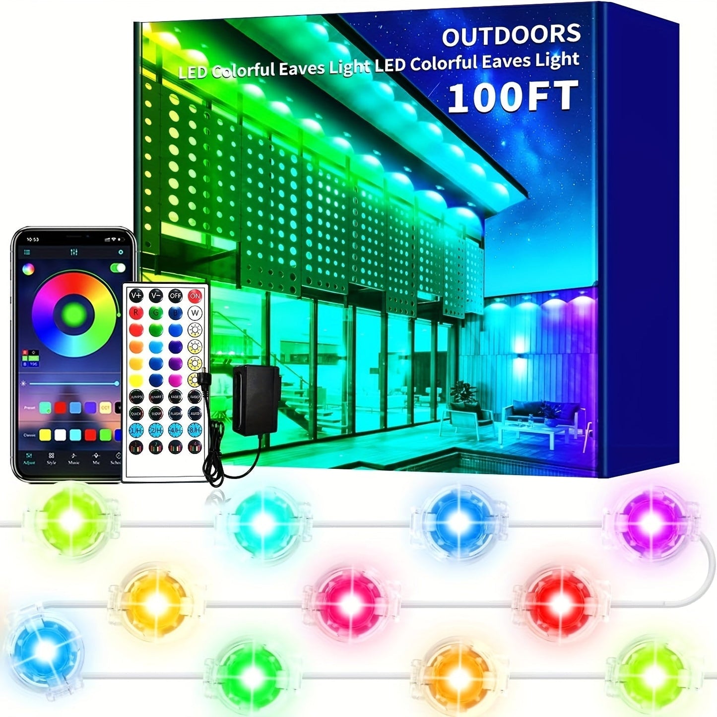 Permanent Eave Lights RGB Outdoor 200FT - Music Sync, Scene Modes, App Controlled Under Eave LED Lighting for House Exterior