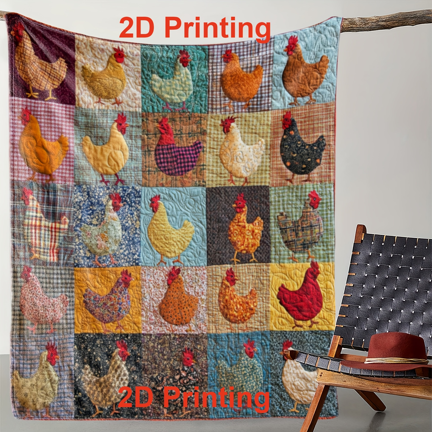 Colorful Chick Print Flannel Blanket Soft Cozy Throw