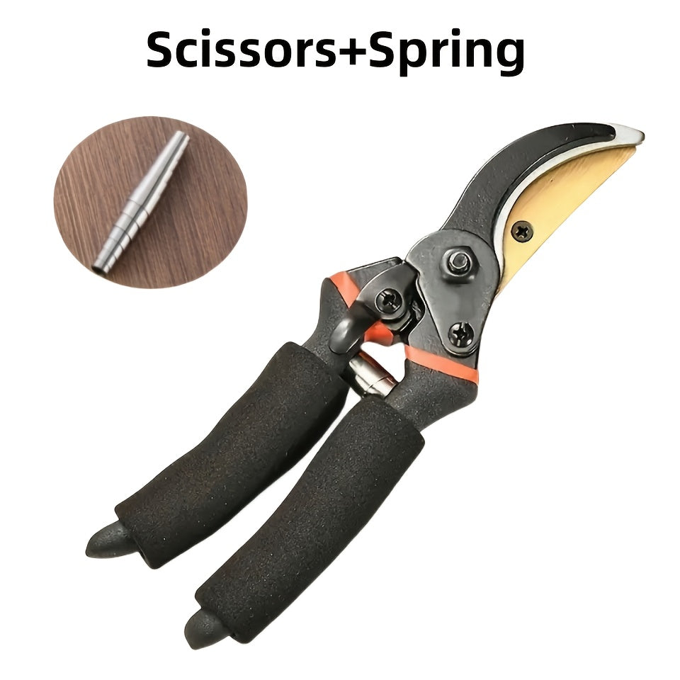 Hand Pruning Shears Set with Black-and-Orange Handles, Replacement Spring and 21cm Pictured Length