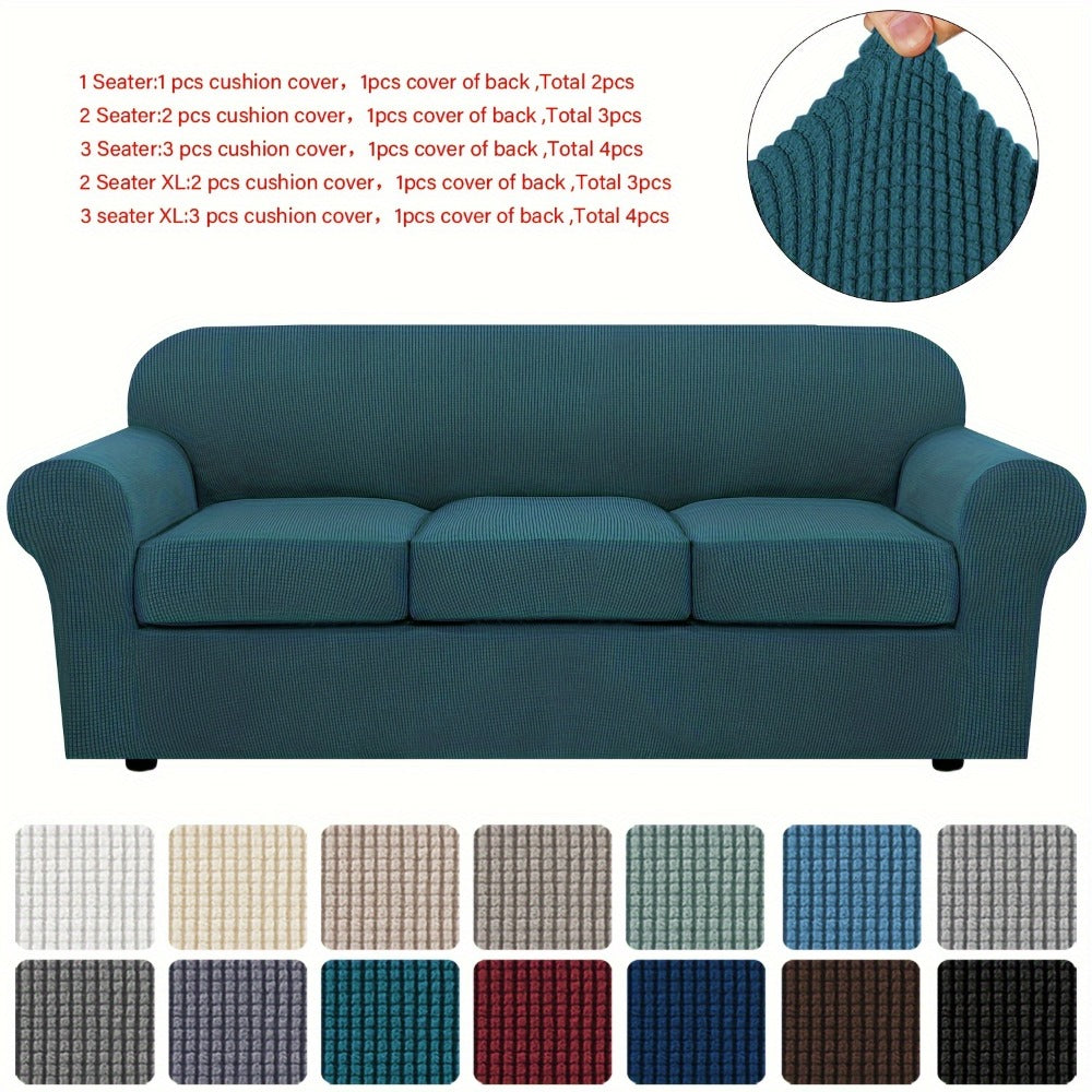 Sofa Cover Grid Jacquard Elastic Full-Cover Slipcover with Elastic Fit for 1 to 3 Seats and XL Sofas