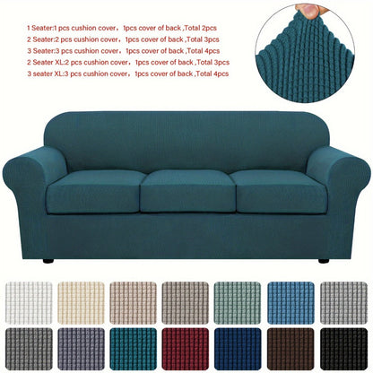 Sofa Cover Grid Jacquard Elastic Full-Cover Slipcover with Elastic Fit for 1 to 3 Seats and XL Sofas