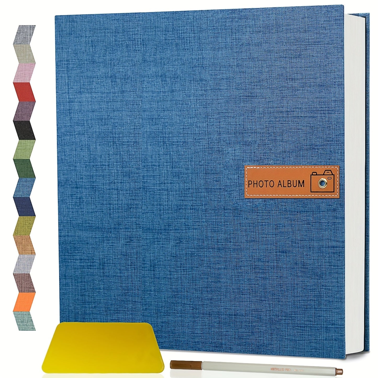 Self Adhesive Photo Album Scrapbook – Large Linen Cover Memory Book for 4x6 5x7 8x10 Photos, DIY Picture Book with Metal Pen, Gift for Mom