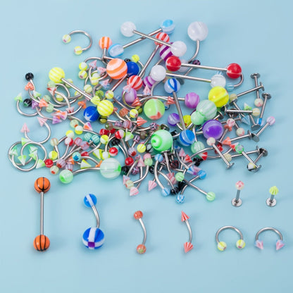 Body Piercing Kit 98pcs Stainless Steel - Bulk Piercing Set with Clamps, Needles, Lip Rings, Tongue Barbells