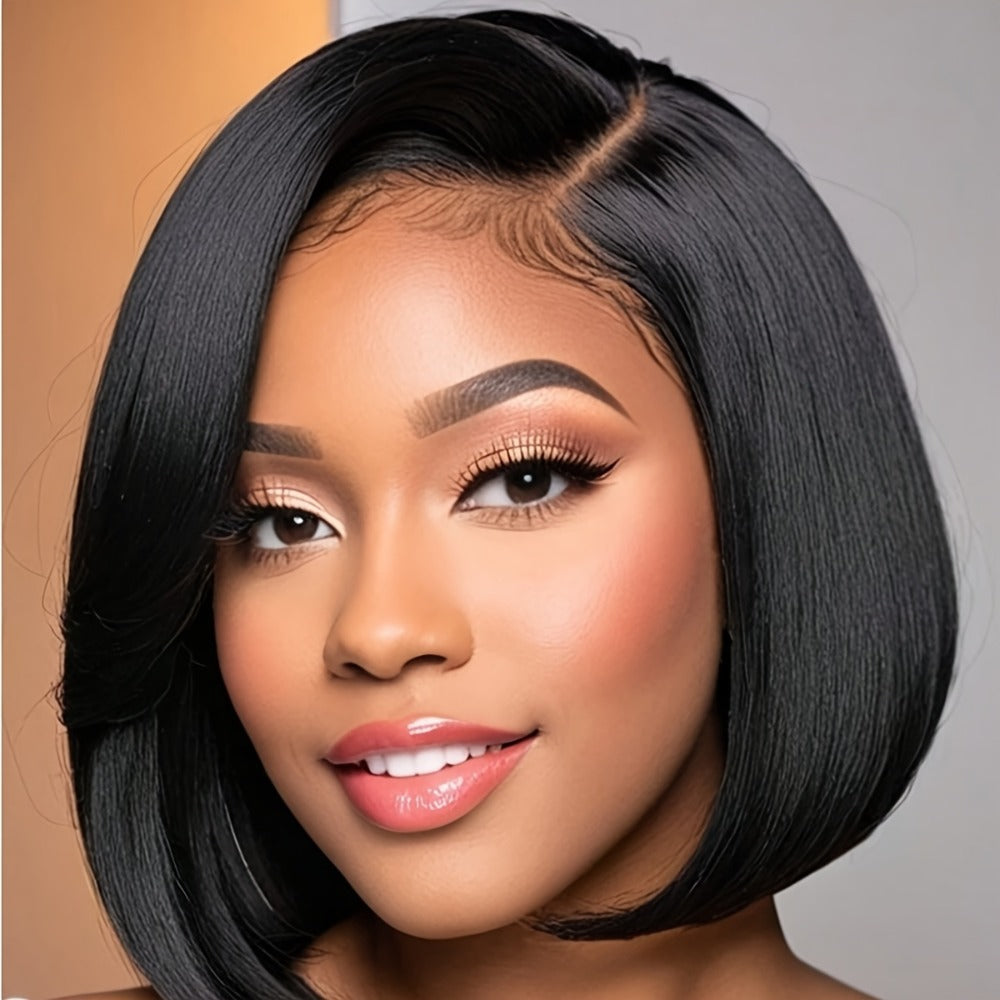 Lace Front Bob Wig Human Hair T Part 13x4 Pre-Plucked 180% Density Straight Side Part Natural, for Home, Travel and Salon Hair Styling