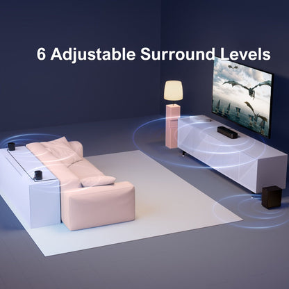 5.1 Surround Sound Bar System with Wired Subwoofer 2 Surround Speakers App Control for Bedside Audio, Alarms and Room Entertainment