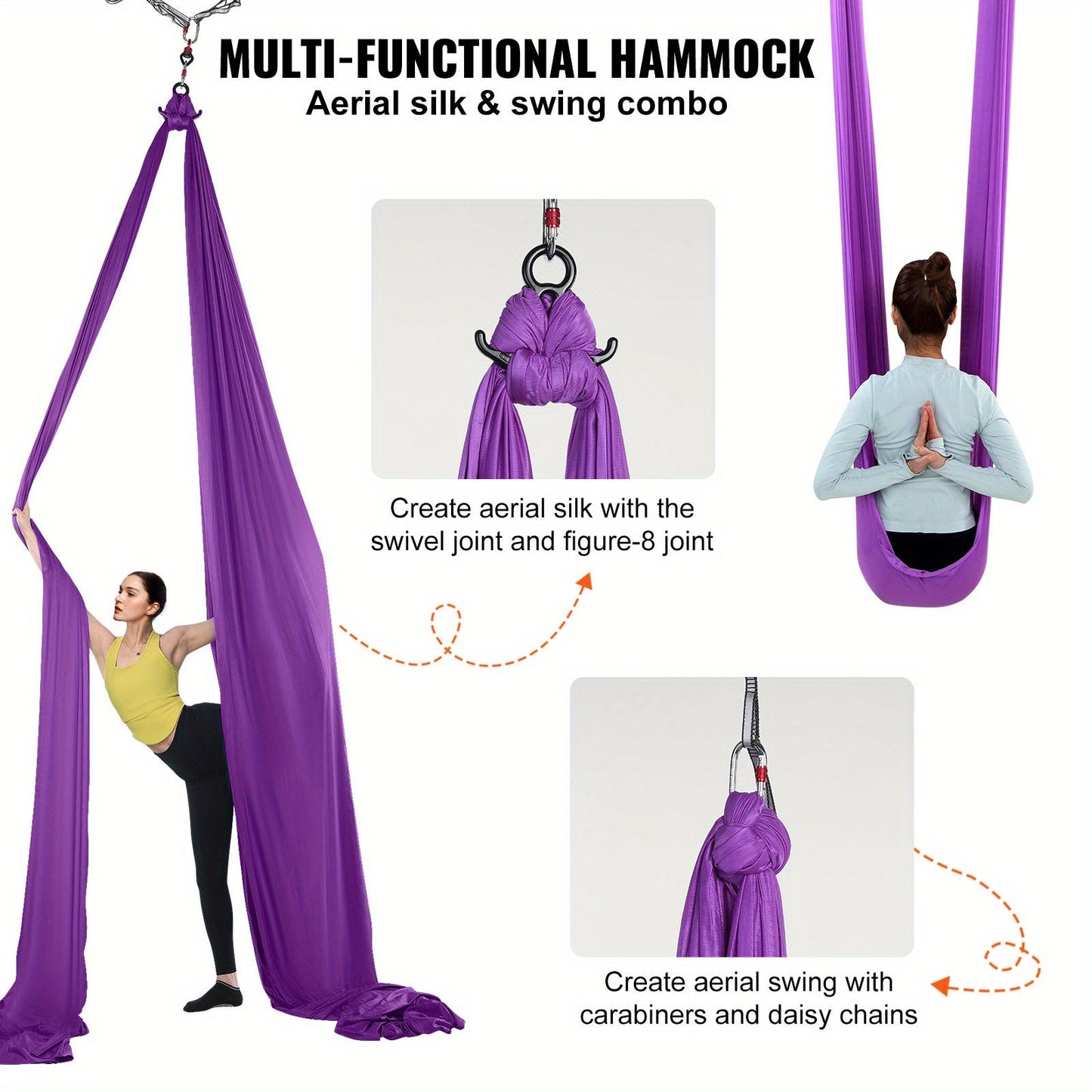Aerial Yoga Hammock Kit 8.7 Yards – 100GSM Nylon Anti-Gravity Yoga Swing with Full Rigging Hardware, Aerial Silk for All Levels