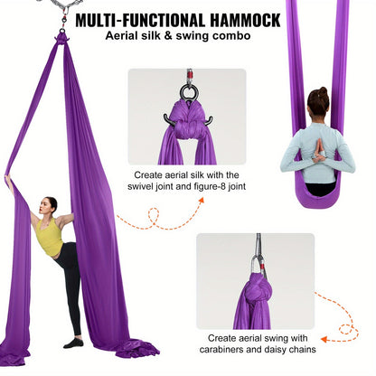 Aerial Yoga Hammock Kit 8.7 Yards – 100GSM Nylon Anti-Gravity Yoga Swing with Full Rigging Hardware, Aerial Silk for All Levels
