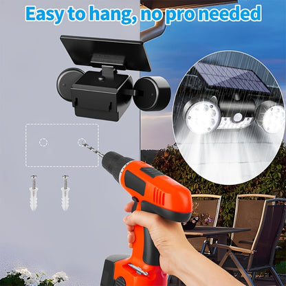 Motion Sensor Solar Security Light 30 LED Dual Head - 360° Adjustable Outdoor Wall Spotlight for Garden Garage Driveway Patio Backyard