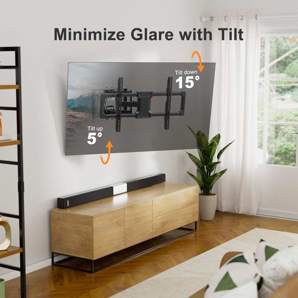 F11 Dual-Arm Full-Motion TV Wall Mount with Wide Wall Plate, Tilt, Swivel and Extension Controls