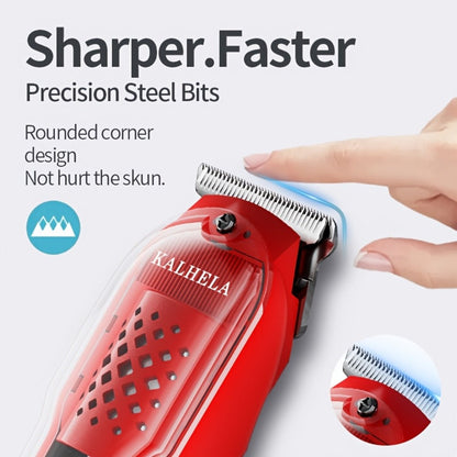 Transparent Electric Hair Clipper with Digital Display, Four Guide Combs, Grooming Tools and Red, Black or Blue Finish