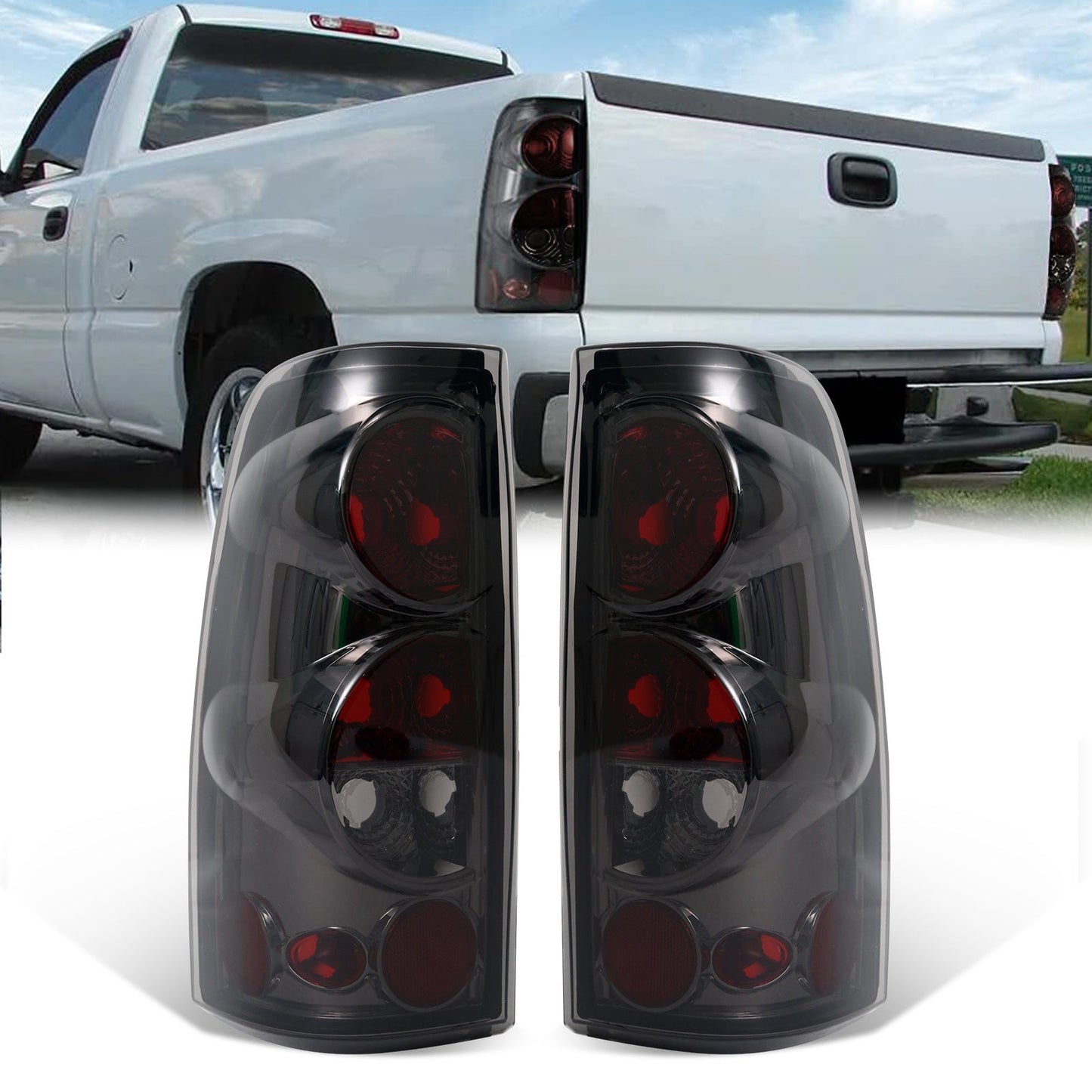 Tail Lights for Chevy Silverado 1500 2500 3500 1999-2006 & GMC Sierra 1999-2003 – Direct Replacement Pair | Black Housing | Smoked Gray