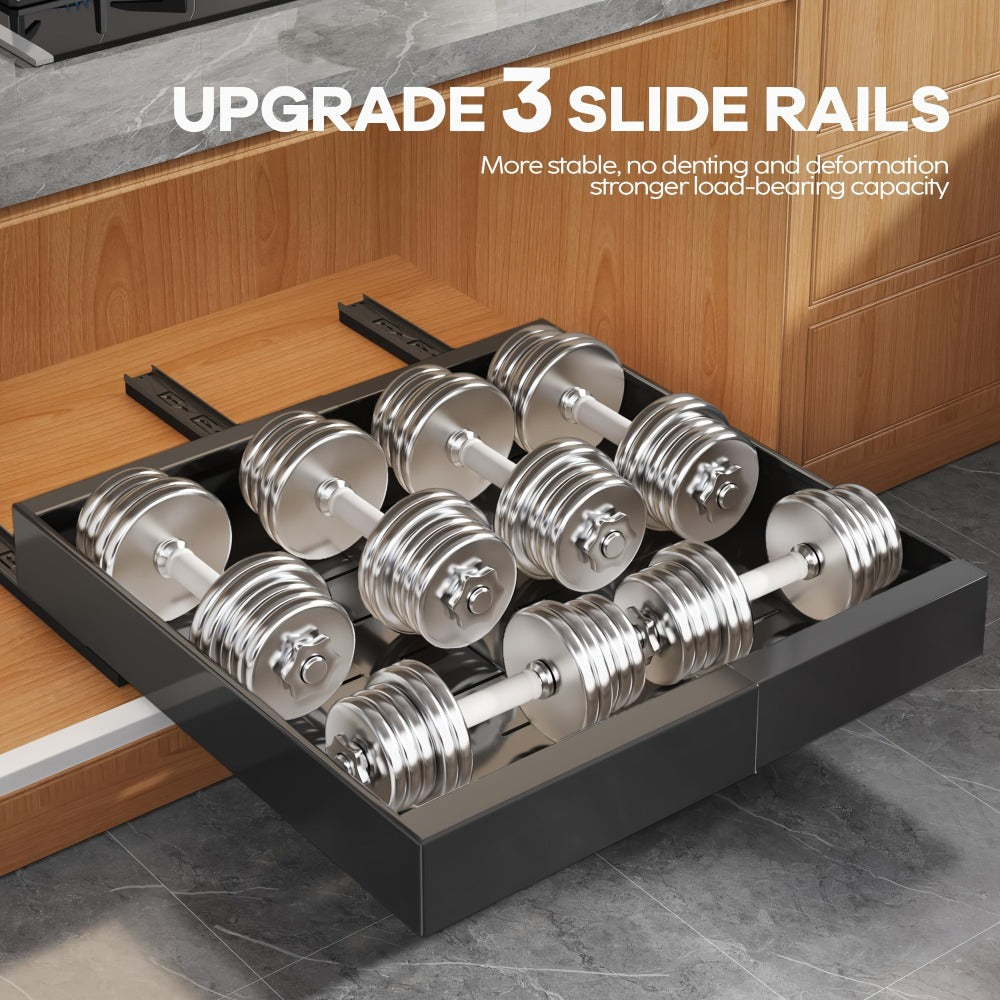 Expandable Pull-Out Cabinet Organizer with 12.6-20.5 Inch Width, Three-Track Slides and 2- or 4-Drawer Options