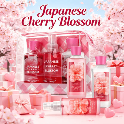 Bath Body Care Gift Set Shower Gel Body Lotion Body Mist Aloe Vera Vitamin E Glycerin Deep Moisturizing Fragrance Set for Women Cherry
