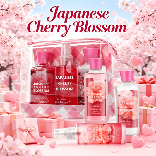 Bath Body Care Gift Set Shower Gel Body Lotion Body Mist Aloe Vera Vitamin E Glycerin Deep Moisturizing Fragrance Set for Women Cherry