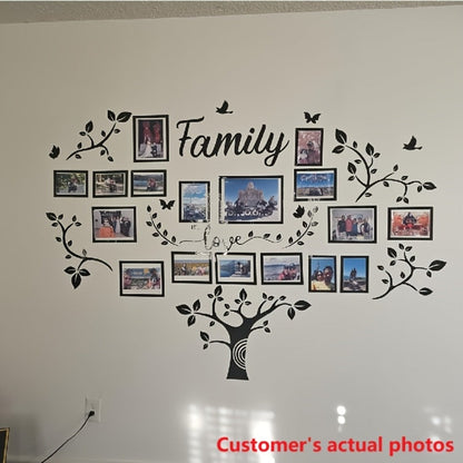 Family Tree Wall Sticker 3D Acrylic Photo Frame Collage – Removable Leaf-Shaped Picture Display with "Family" & "Love" Text