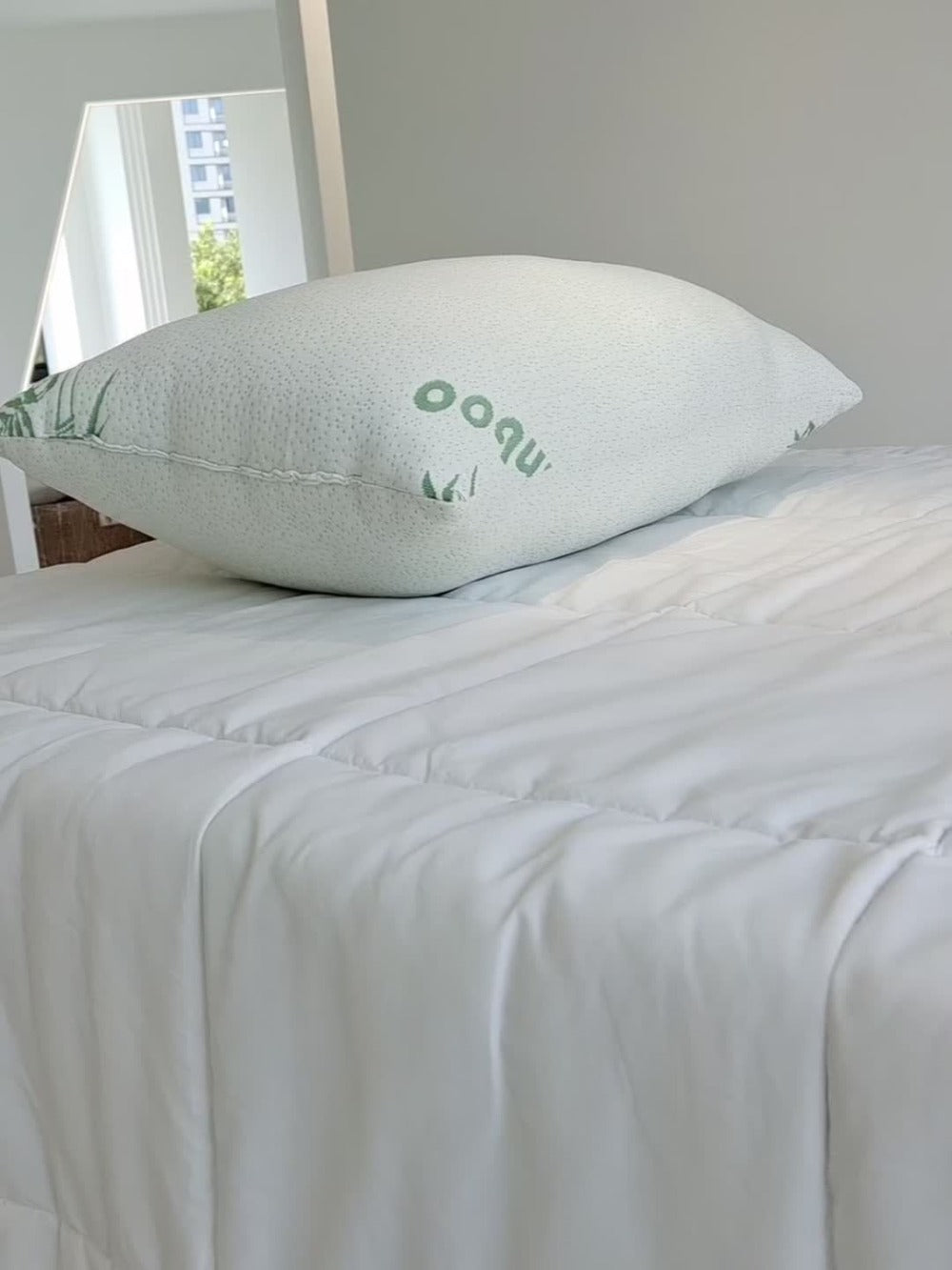 Bed Pillow in Standard, Queen or King Size with Bamboo-Labeled Cover and Single, 2- or 4-Piece Options