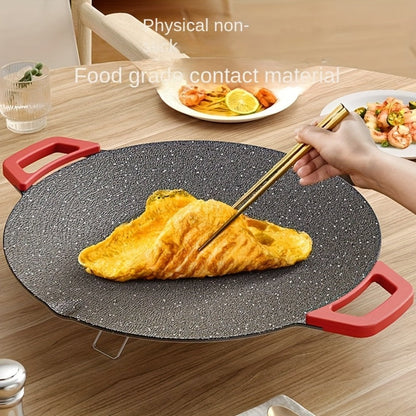 Korean BBQ Grill Pan, Round Non-Stick Multi-Functional Electric Grill Pan with Red Handle & Adjustable Settings