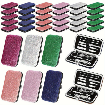 Bulk Manicure Gift Set 30 Packs 8-in-1 Stainless Steel Nail Care & Pedicure Tools with Glitter Travel Case