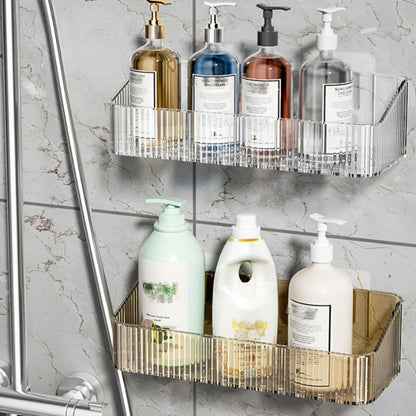 Wall-Mounted Plastic Bathroom Storage Shelf with Adhesive Plates, 24.5cm Rack in Gray, Amber or Green