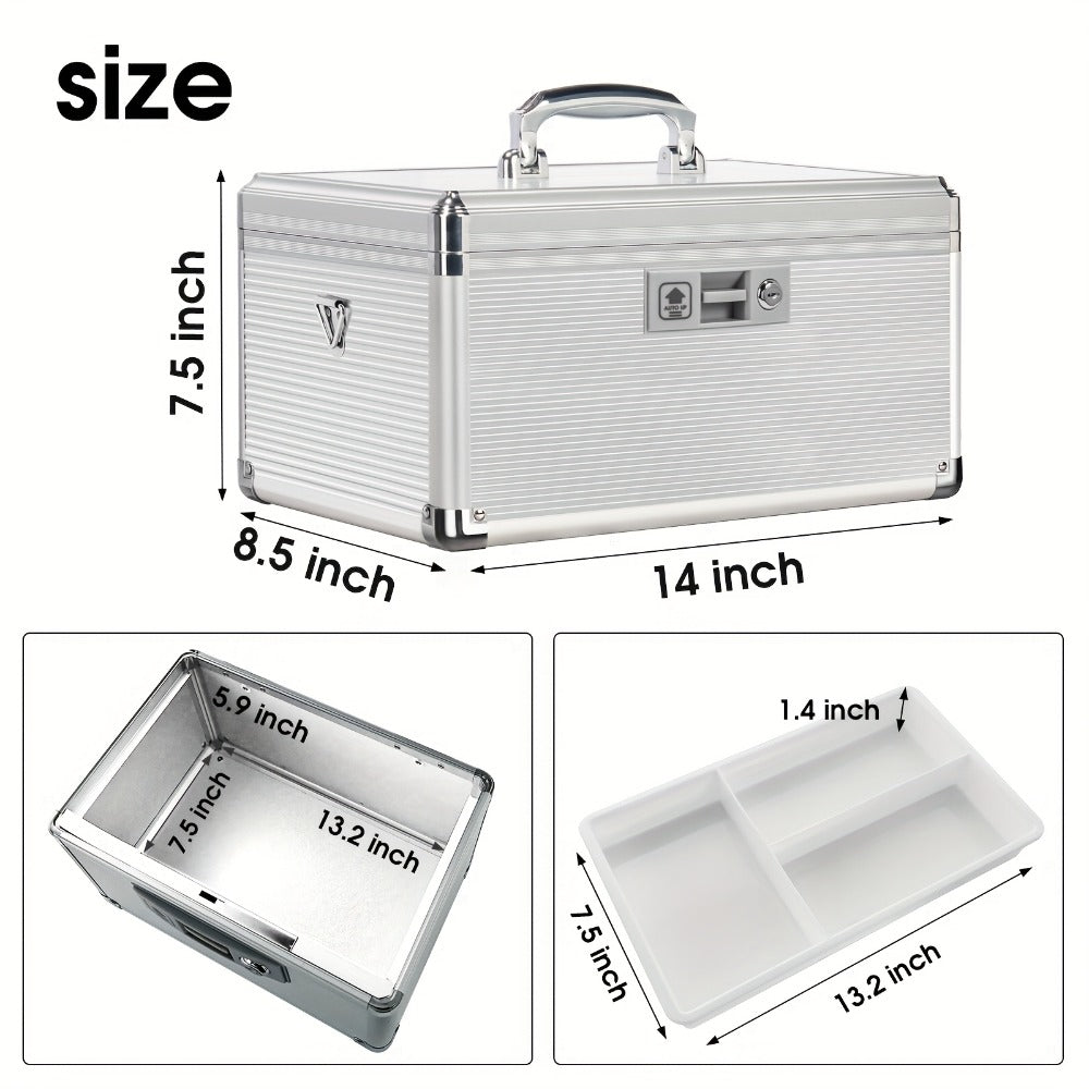 Aluminum Alloy Lockable Medicine Box – Double Layer Large Capacity Storage Box with Key Lock, Handle & Tray for Medicines