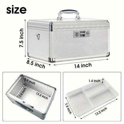 Aluminum Alloy Lockable Medicine Box – Double Layer Large Capacity Storage Box with Key Lock, Handle & Tray for Medicines