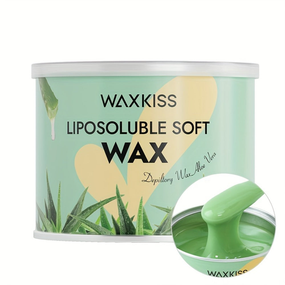 Soft Wax for Hair Removal 400g WAXKISS Honey & Aloe Vera Strip Wax Jar for Face Underarms Legs Body Back All Skin Types DIY Home Salon