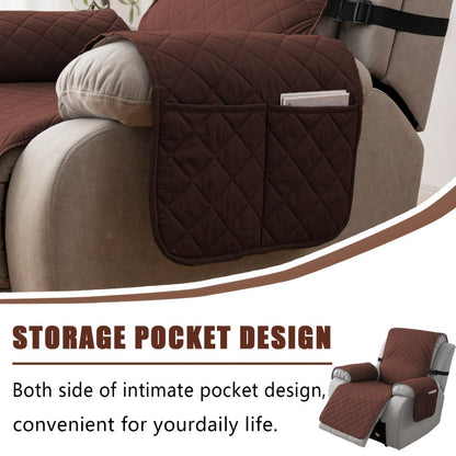 Diamond-Quilted One-Piece Recliner Chair Cover with Side Pocket, Buckle Strap and Eight Colors