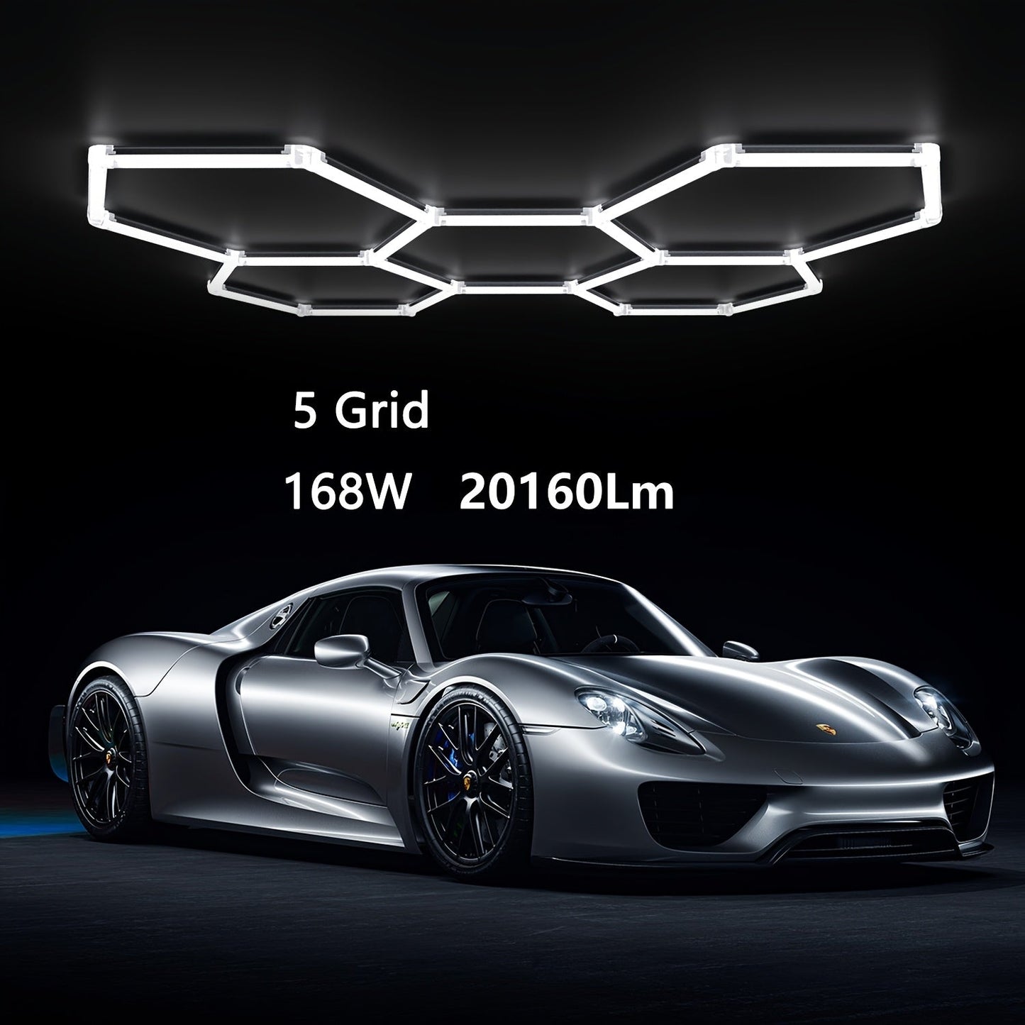 LED Hexagonal Garage Light 6500K, Super Bright Daylight White Shop Light 42W, 620W for Auto Detailing