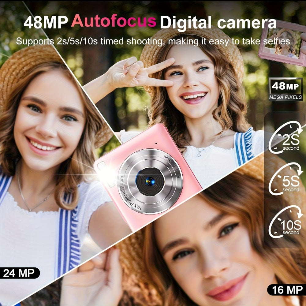 4K Dual Screen Digital Camera 18X Zoom Vlogging Camera with Anti-Shake 64GB Card & 2 Batteries