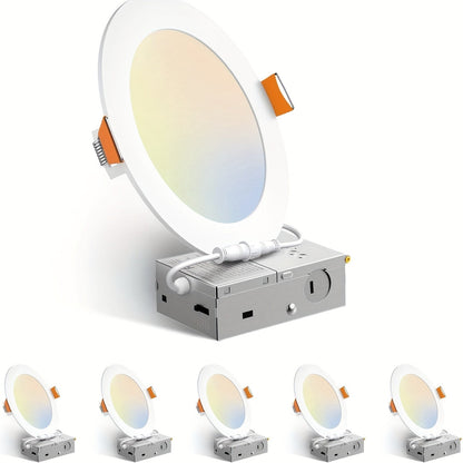 6 Inch LED Recessed Light 5CCT Selectable Dimmable – 12W 1050LM, 2700K-5000K, ETL Listed Slim Canless Downlight for Kitchen