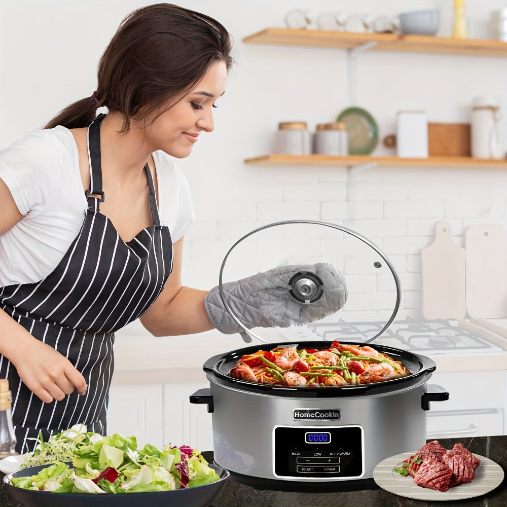 Slow Cooker 7.5 Quart Digital Programmable with Timer Ceramic Pot Stainless Steel Housing for Entryways, Bedrooms and Living Spaces