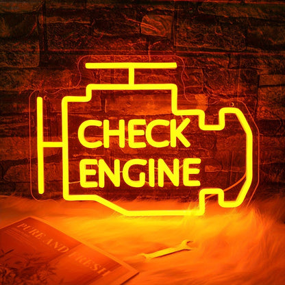 Check Engine Neon Sign – LED Dimmable USB Powered Neon Light for Garage Wall Decor, Car Repair Shop, Workshop, Man Cave, Game Room