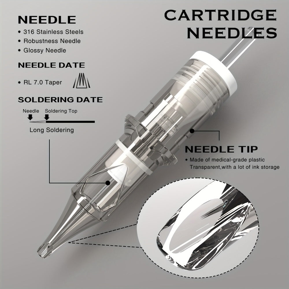 Tattoo Cartridge Needles with SPARK Label, 20-Piece Box and 24 Retained RL RS CM M1 Model Choices