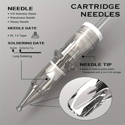 Tattoo Cartridge Needles with SPARK Label, 20-Piece Box and 24 Retained RL RS CM M1 Model Choices