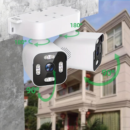 Dual-Lens PTZ Outdoor Security Camera with 2.4GHz WiFi, Wired Power and Single- or Two-Camera Options