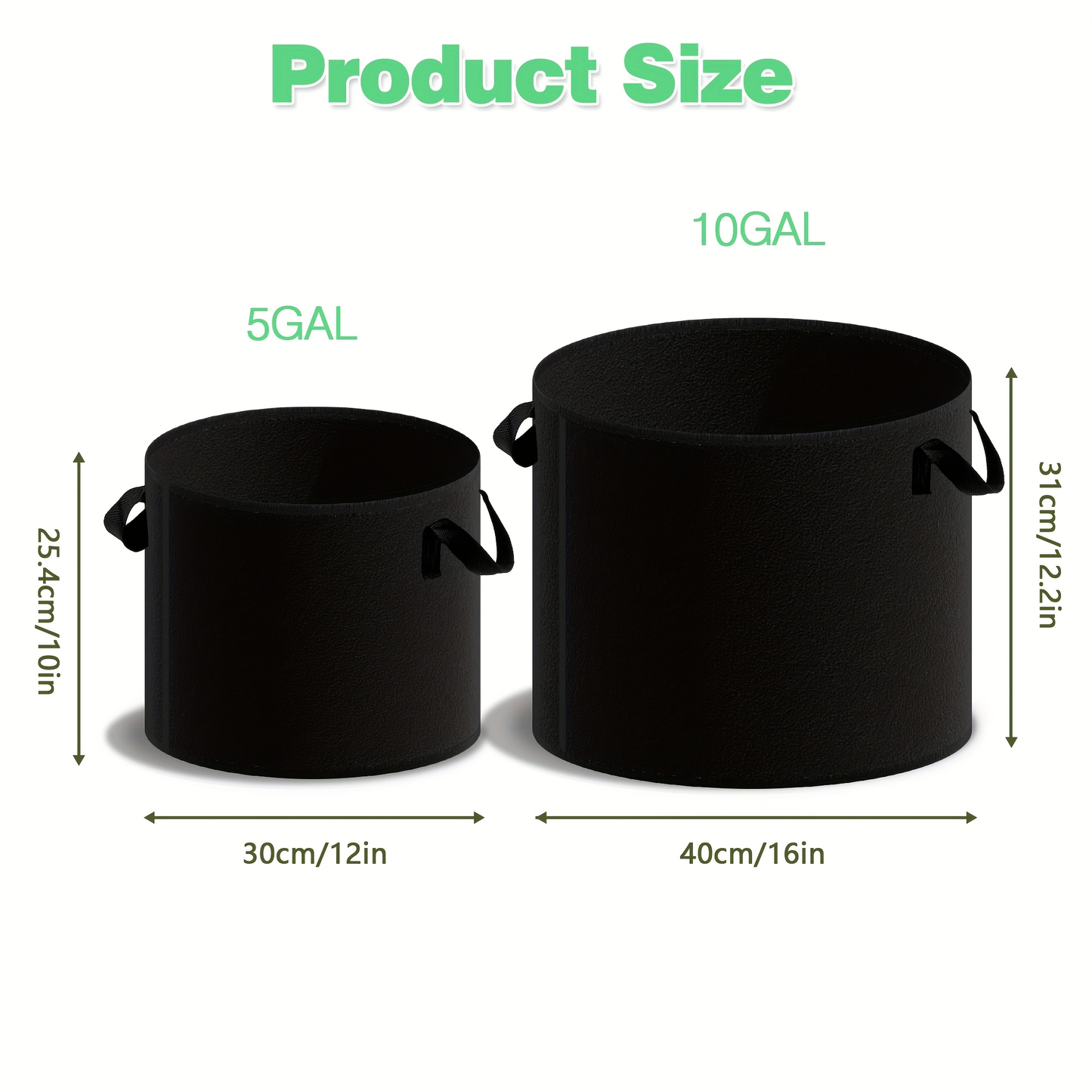 Four-Pack Black Grow Bags with Handles in 5-Gallon or 10-Gallon-Labeled Size Options for Container Gardening