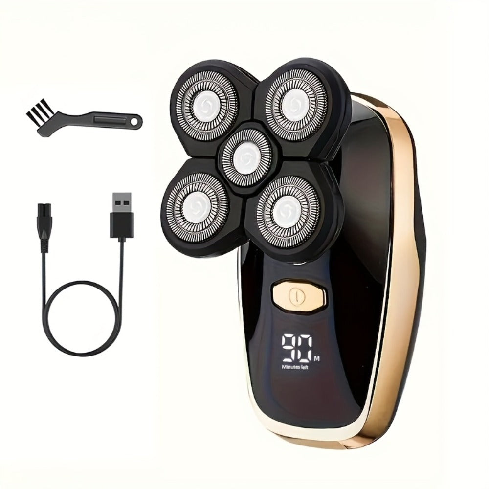 9D Floating Head Electric Razor for Bald Men 5-in-1 Grooming Kit Beard Trimmer Nose Hair Trimmer Facial Cleanser Body Groomer USB