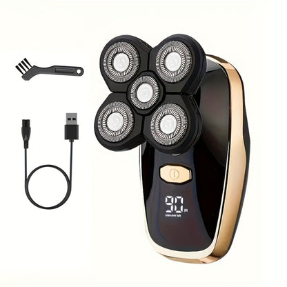 9D Floating Head Electric Razor for Bald Men 5-in-1 Grooming Kit Beard Trimmer Nose Hair Trimmer Facial Cleanser Body Groomer USB