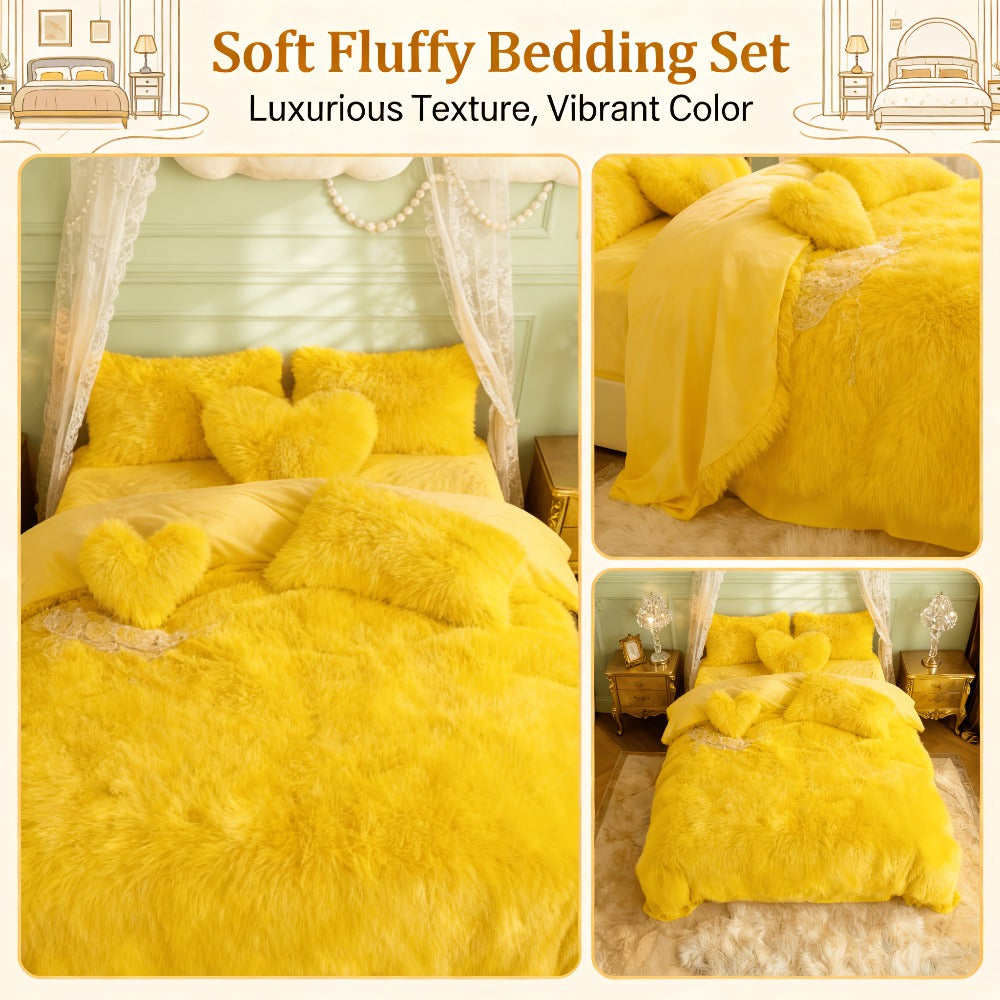 Velvet Duvet Cover Set Fluffy Plush Bedding Minimalist Solid Color, Carved Velvet Quilt Cover with Pillow Shams