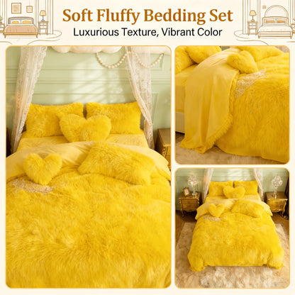Velvet Duvet Cover Set Fluffy Plush Bedding Minimalist Solid Color, Carved Velvet Quilt Cover with Pillow Shams