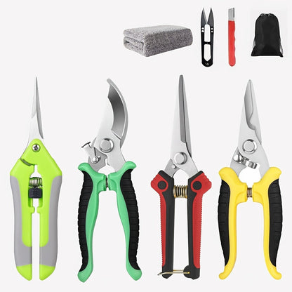 Gardening Pruning Tool Set 8 Piece Stainless Steel, Pruning Shears Scissors Pliers Handle with Wiping Cloth