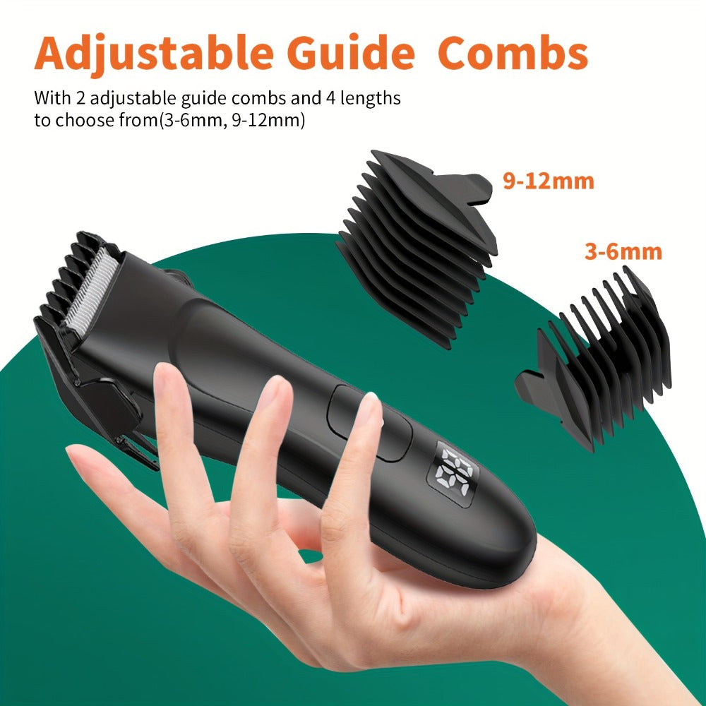 Groin Trimmer Men IPX7 Waterproof Ceramic Blade Electric Body Shaver – LCD Battery Display & Replaceable Head