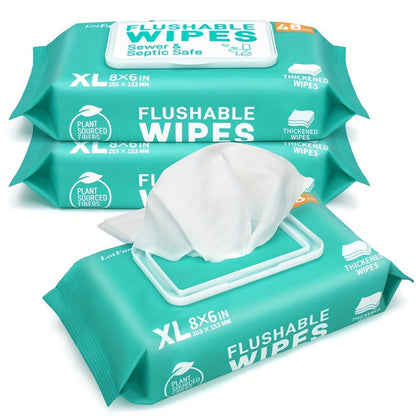 Flushable Wet Wipes Extra Large Thickened 48ct, Alcohol-Free Plant-Based Butt Wipes, Septic Safe