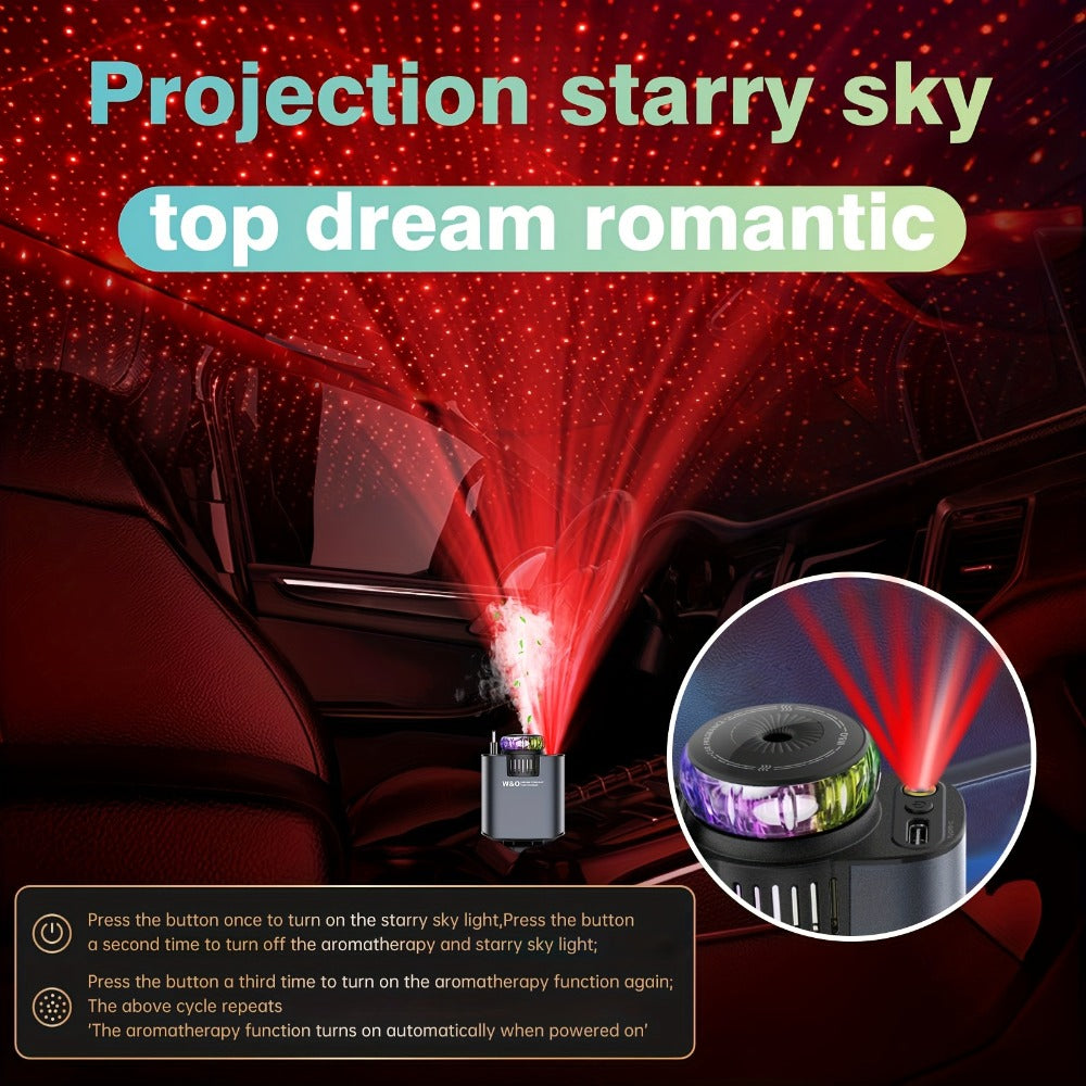 Car Charger with Perfume 3-in-1 Fast Charging AromaRelax Starlight Projector Retractable Cable USB-C & Lightning for iPhone 16 15 14 13 12
