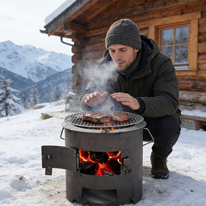 Wood Burning Stove, Portable Camping Charcoal BBQ Cooking Tea Heating for Grilling, Camping and Outdoor Meals