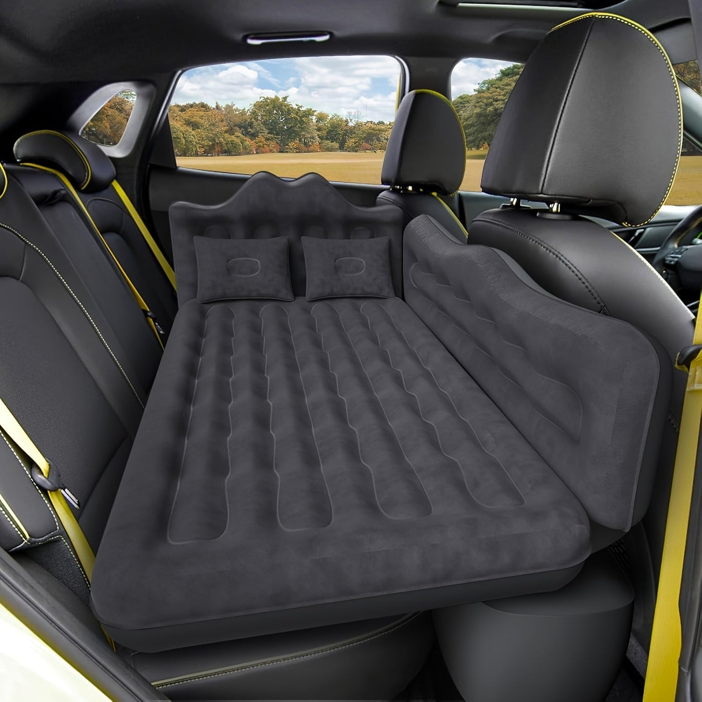 Back-Seat Car Inflatable Mattress with Two Pillows, Air Pump and Carry Bag in Black or Dark Blue