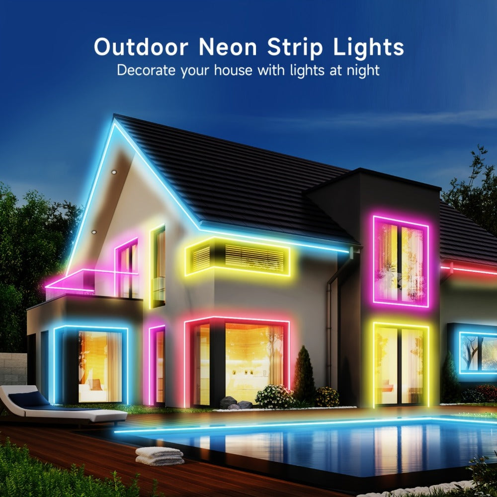 RGB LED Neon Light Strip Flexible Rope Light, App & Remote Control Color Changing for Bedroom Gaming Room Party Outdoor Indoor Decor