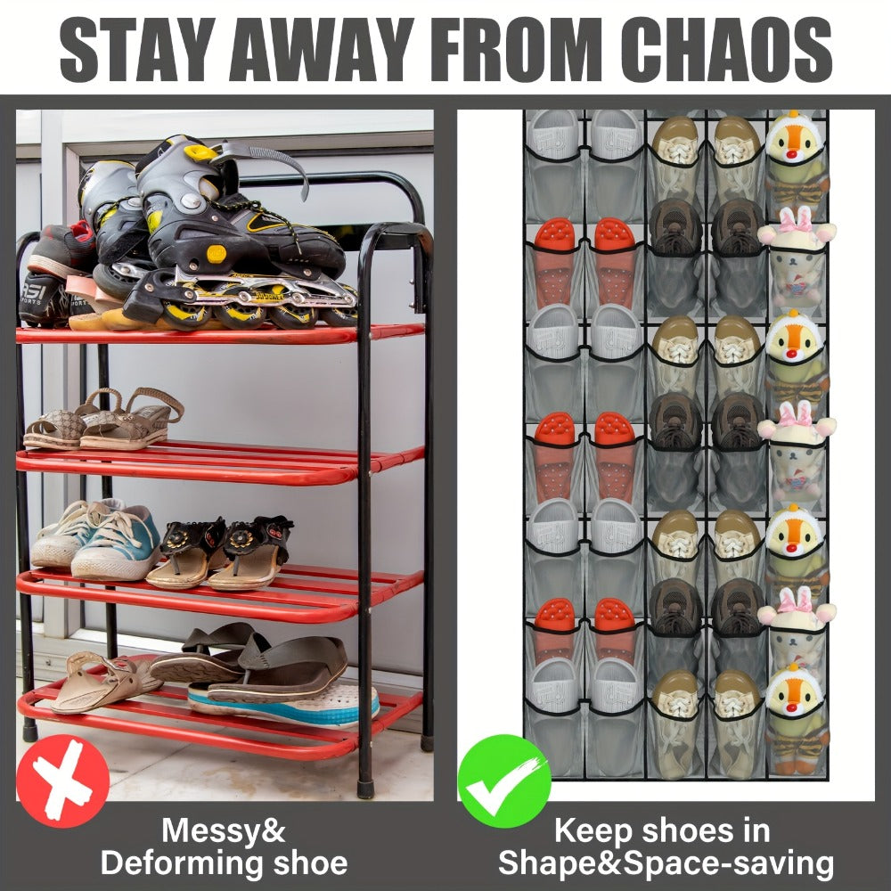 Over Door Shoe Organizer 40 Pockets - Fabric Mesh Hanging Storage with Slip Hooks for Shoes, Cruise Ship Essentials