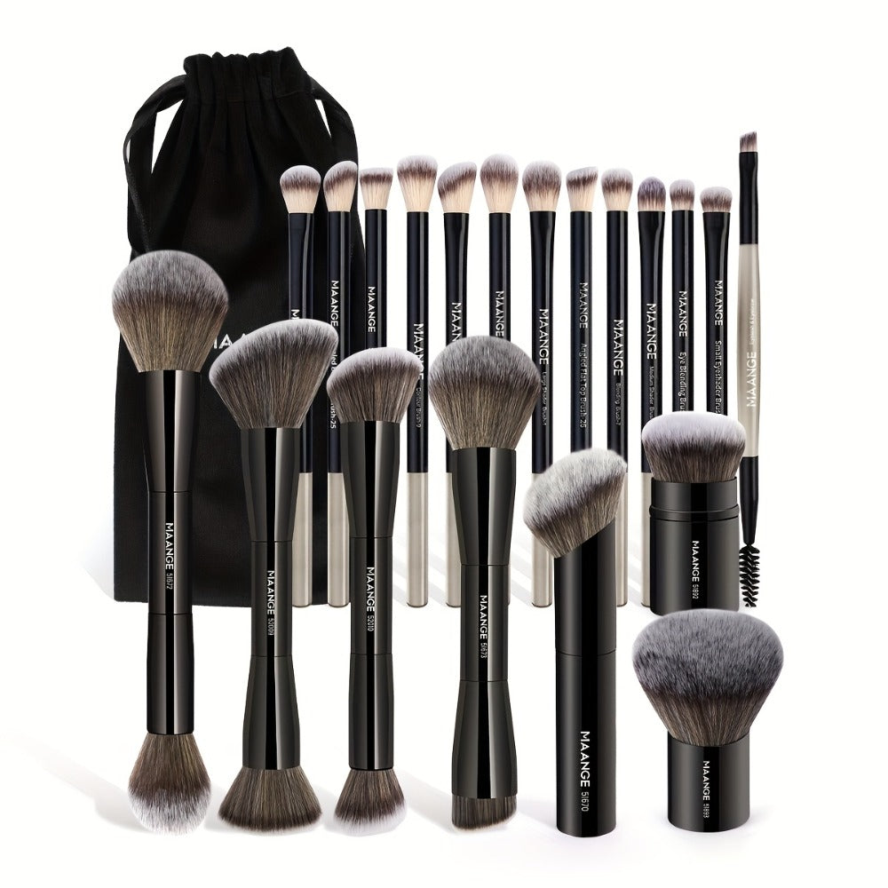 Makeup Brush Set, 20-Piece Aluminum Tube Handle Collection with Face, Eye and Kabuki Brushes plus Storage Bag