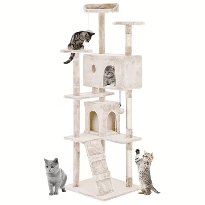 Cat Tree Tower Multi-Layer with Scratching Post, Perch Platforms & Cat Apartments – Tall Cat Climbing Frame for Indoor Cats